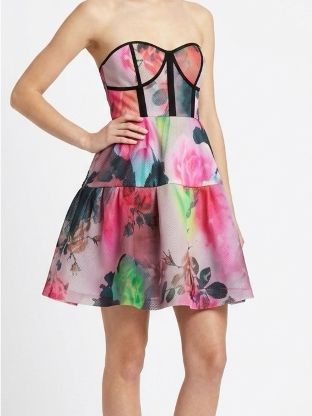 ASOS Petite Bandeau Floral Midi Cocktail Homecoming Dress 8